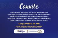 AVISO DE PAUTA: Inaugurao do Centro Dia para atendimento  pessoa idosa